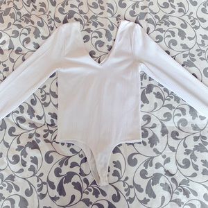 White Ribbed Low Neck & Back Bodysuit